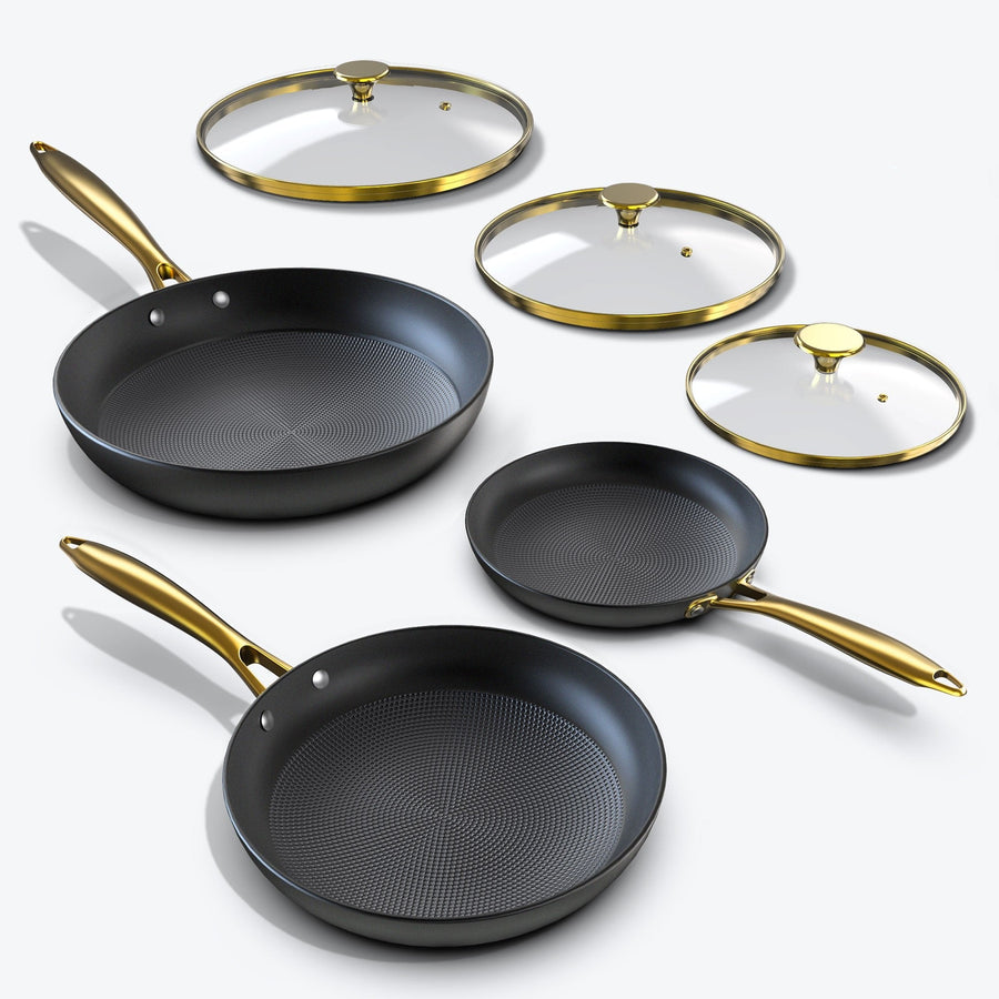 Nonstick Frying Pans Set 8&10&12 Inch Cast Iron Skillets with Glass Lids