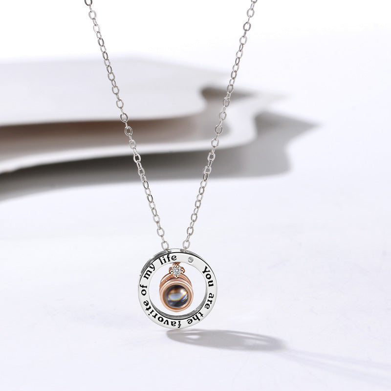 Personalisierte Foto Projektion Kette mit Bild im Stein -Runder Anhänger "You are the favorite of my life"