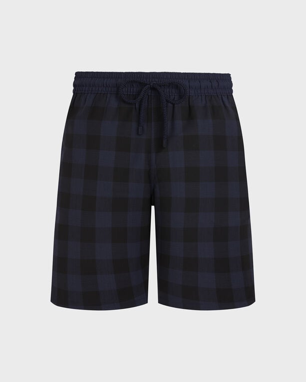 Vilebrequin - Men Ultrafine Wool Long Swim Shorts Macro Check Tartan - Swimwear - Okognus - Blue - Size XXXL