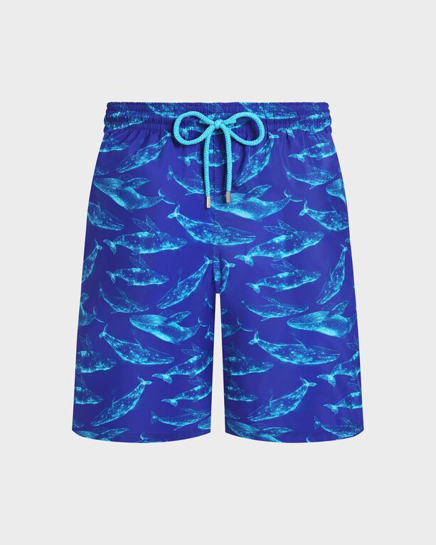 Vilebrequin - Men Long Ultra-light And Packable Swim Shorts Sparkling Whales - Swimwear - Okohina - Blue - Size XL