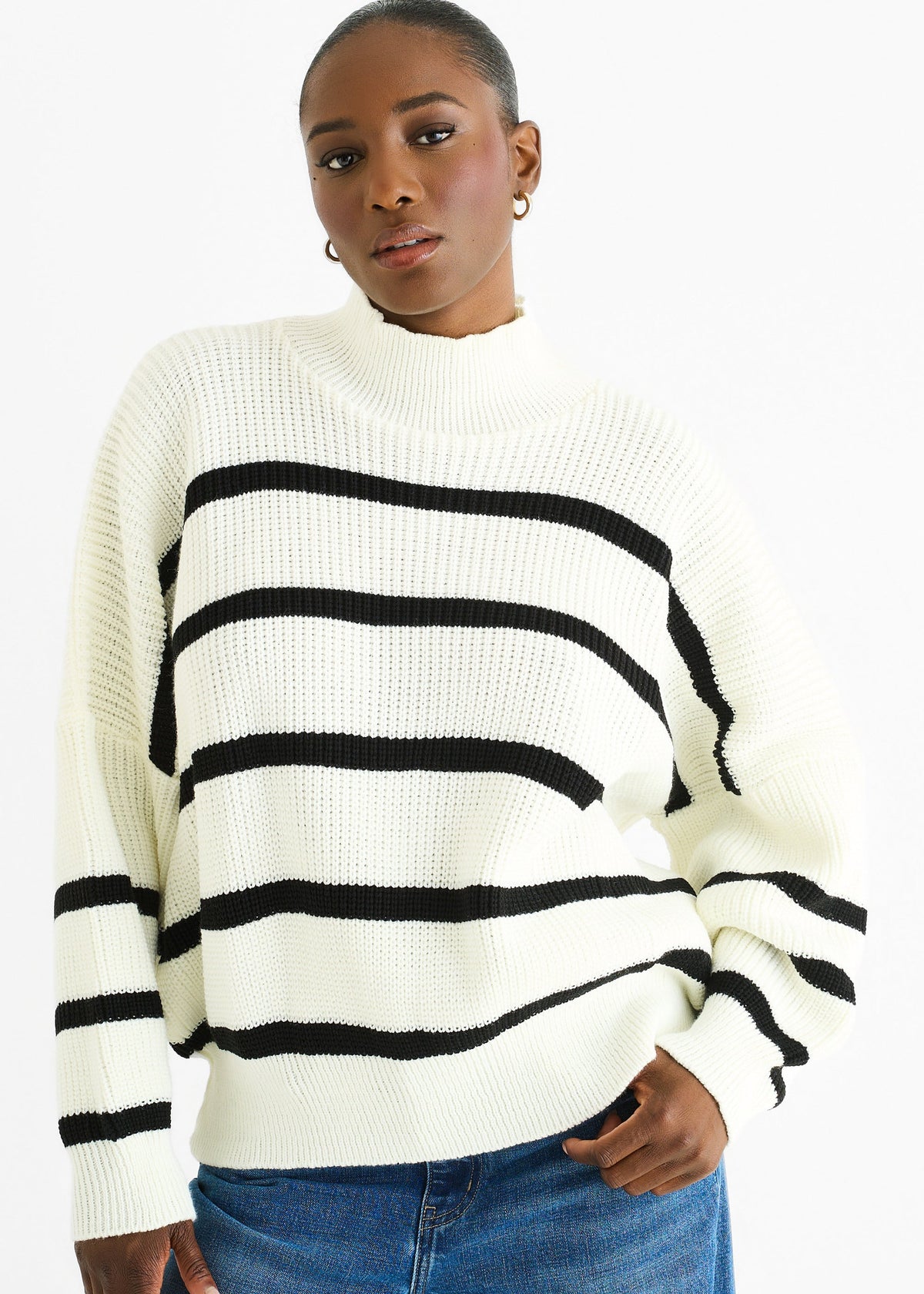 Cream Chunky Knit High Neck Jumper