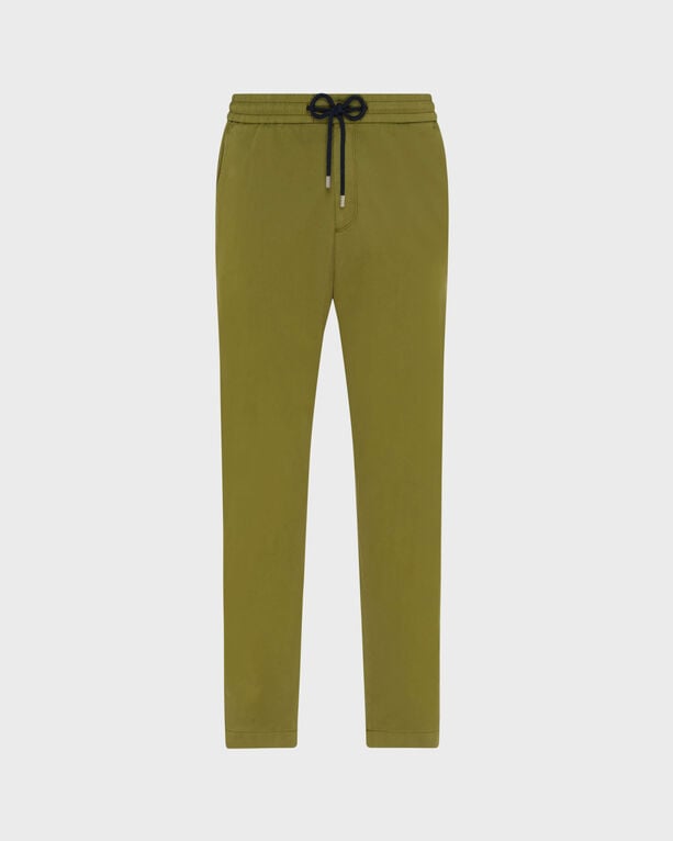 Vilebrequin - Men Elastic Waist Cotton Satin Pants Solid - Pant - Paulo - Green - Size XXXL