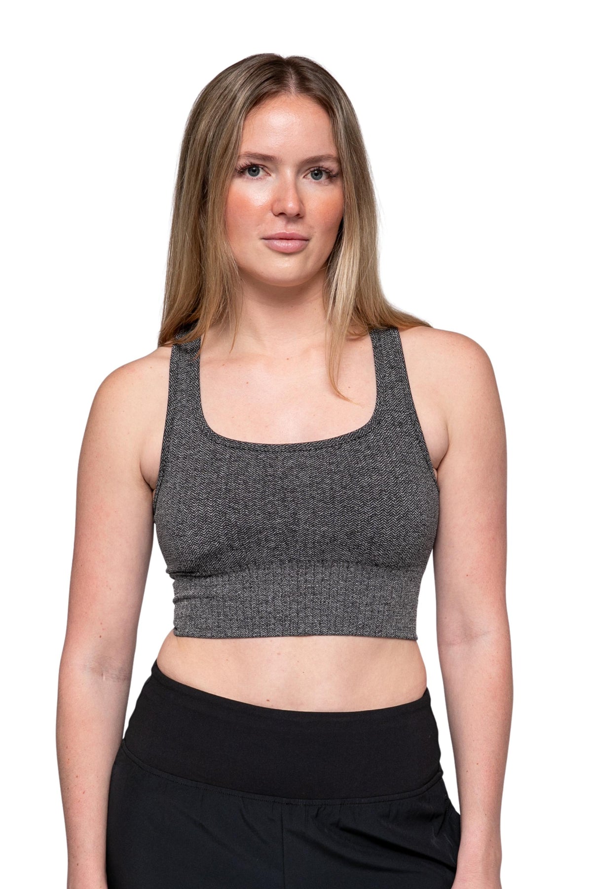 Set Point Performance Longline Herringbone Bra - Black/White / Small