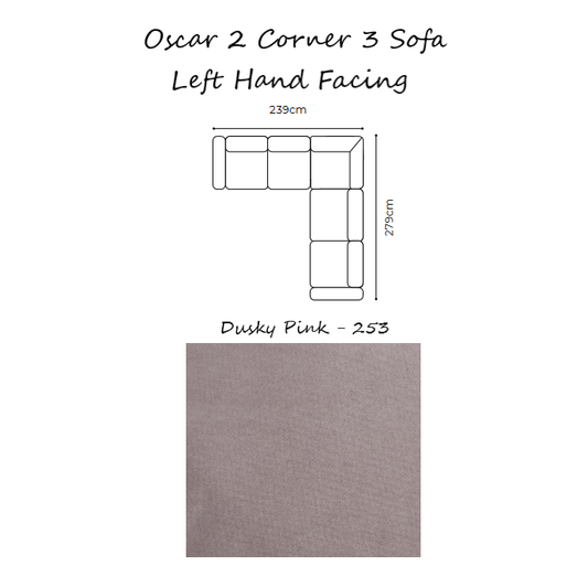 Oscar Velvet Corner Sofa Collection - Choice Of Sizes & Velvet - 2 Corner 3 Sofa - Left Hand Facing / DUSKY PINK - 253