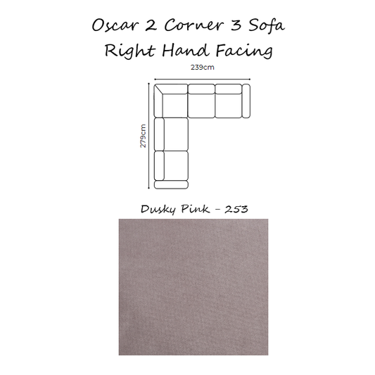 Oscar Velvet Corner Sofa Collection - Choice Of Sizes & Velvet - 2 Corner 3 Sofa - Right Hand Facing / DUSKY PINK - 253