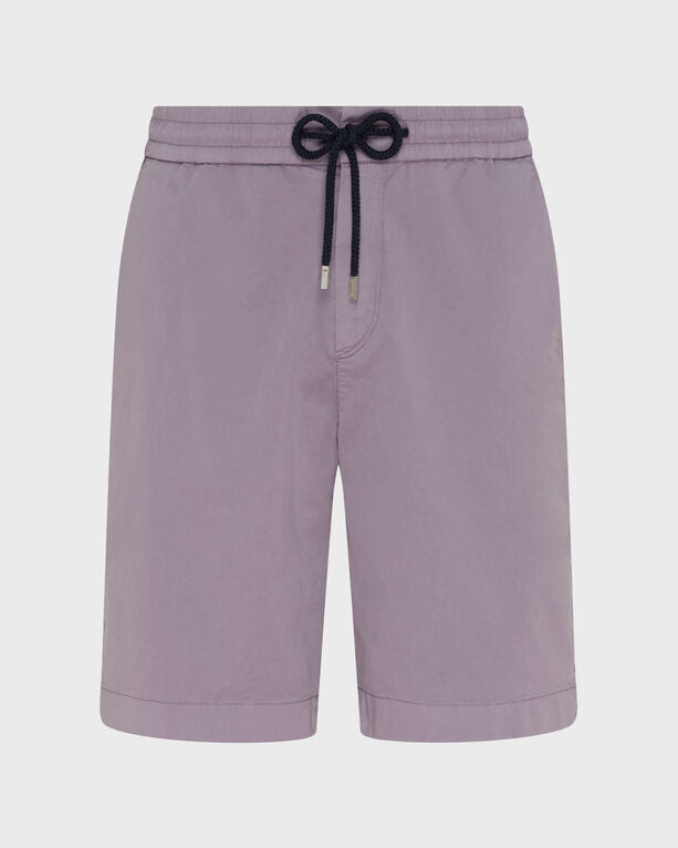 Vilebrequin - Men Satin Cotton Elastic Waist Bermuda Shorts Solid - Bermuda - Bartolo - Purple - Size XXXL