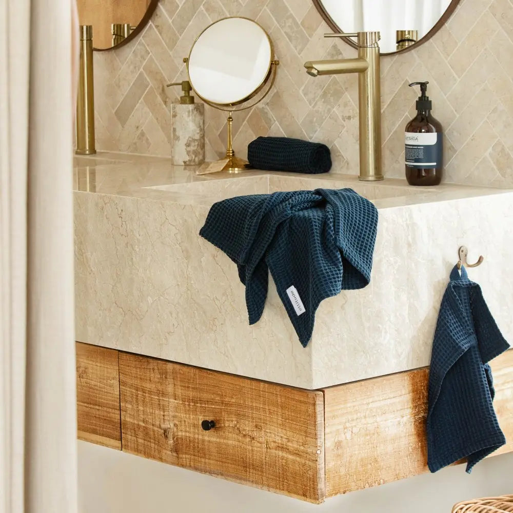 Bamboo Waffle Towels | Color: Ocean | Size: Hand Towel