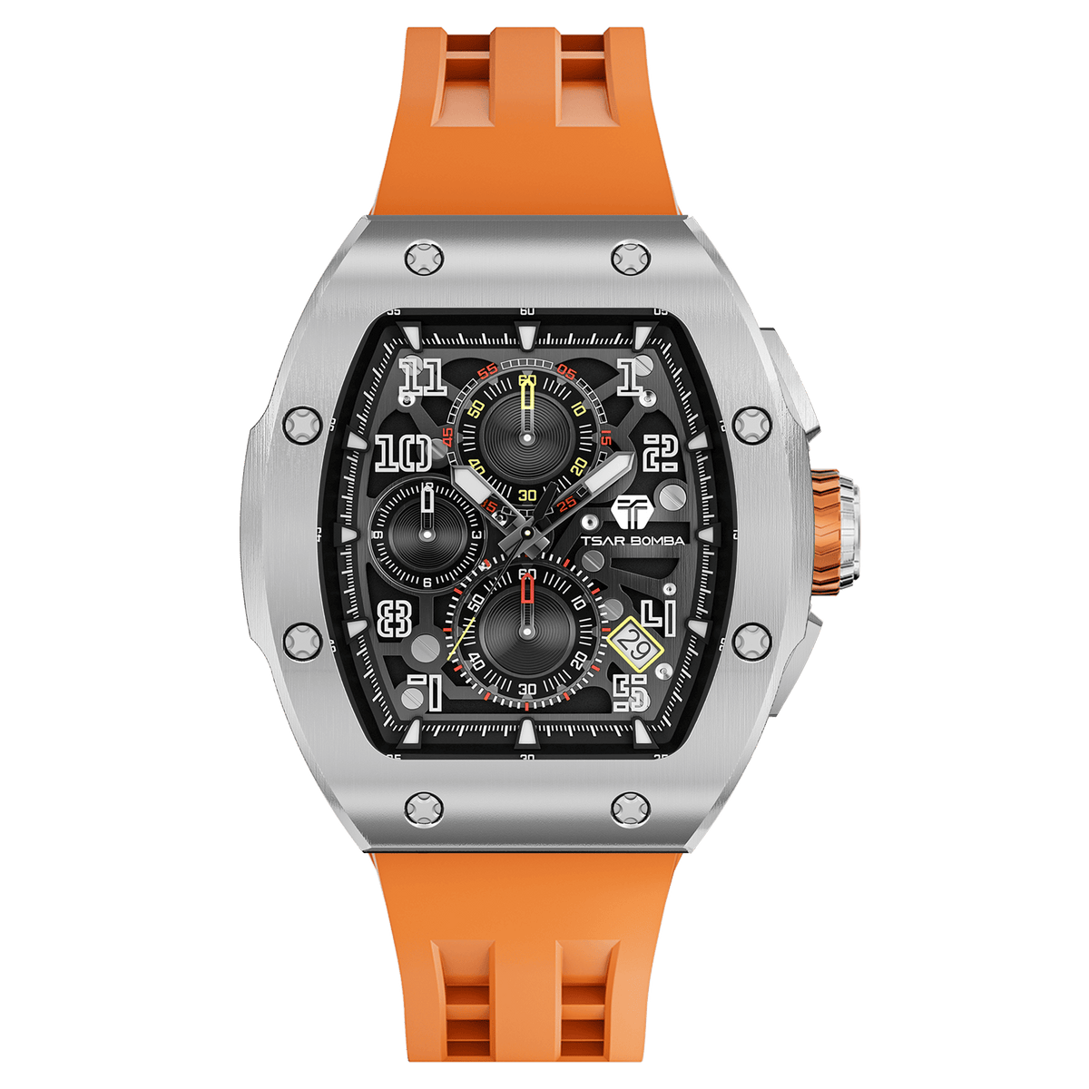 TSAR BOMBA Atomic TB8214A Edelstahl Chronograph de Quarz austauschbar Herrenuhr-Lünette aus Edelstahl-intercahngeable Lünette;Armband;crown-Silber Ora