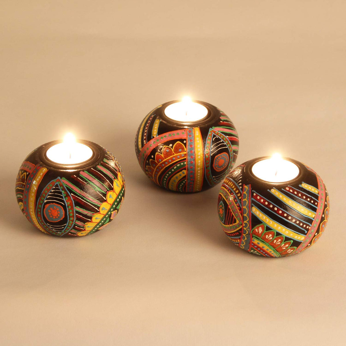 Orientalische handbemalte Teelichthalter Aicha 3er Set