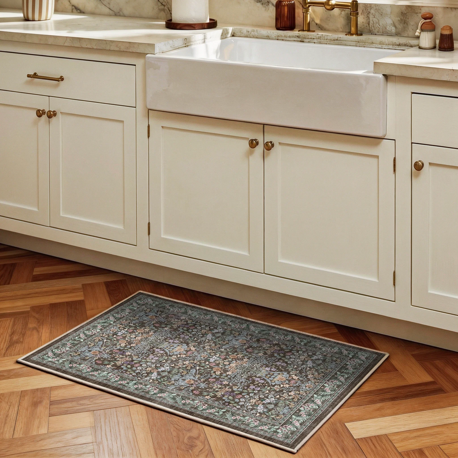Orlina - Floral Washable Small Rug - 60x90cm