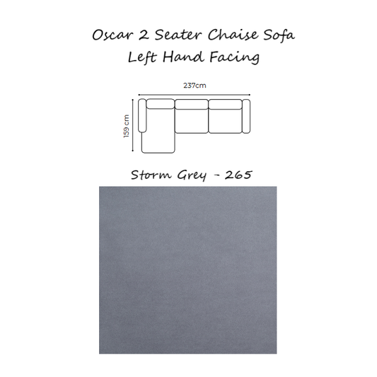 Oscar Velvet Corner Sofa Collection - Choice Of Sizes & Velvet - 2 Seater Chaise Sofa - Left Hand Facing / STORM GREY - 265
