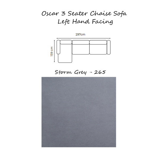 Oscar Velvet Corner Sofa Collection - Choice Of Sizes & Velvet - 3 Seater Chaise Sofa - Left Hand Facing / STORM GREY - 265