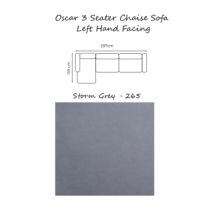 Oscar Velvet Corner Sofa Collection - Choice Of Sizes & Velvet - 3 Seater Chaise Sofa - Left Hand Facing / STORM GREY - 265