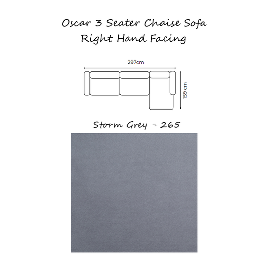 Oscar Velvet Corner Sofa Collection - Choice Of Sizes & Velvet - 3 Seater Chaise Sofa Right Hand Facing / STORM GREY - 265
