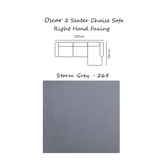 Oscar Velvet Corner Sofa Collection - Choice Of Sizes & Velvet - 2 Seater Chaise Sofa - Right Hand Facing / STORM GREY - 265
