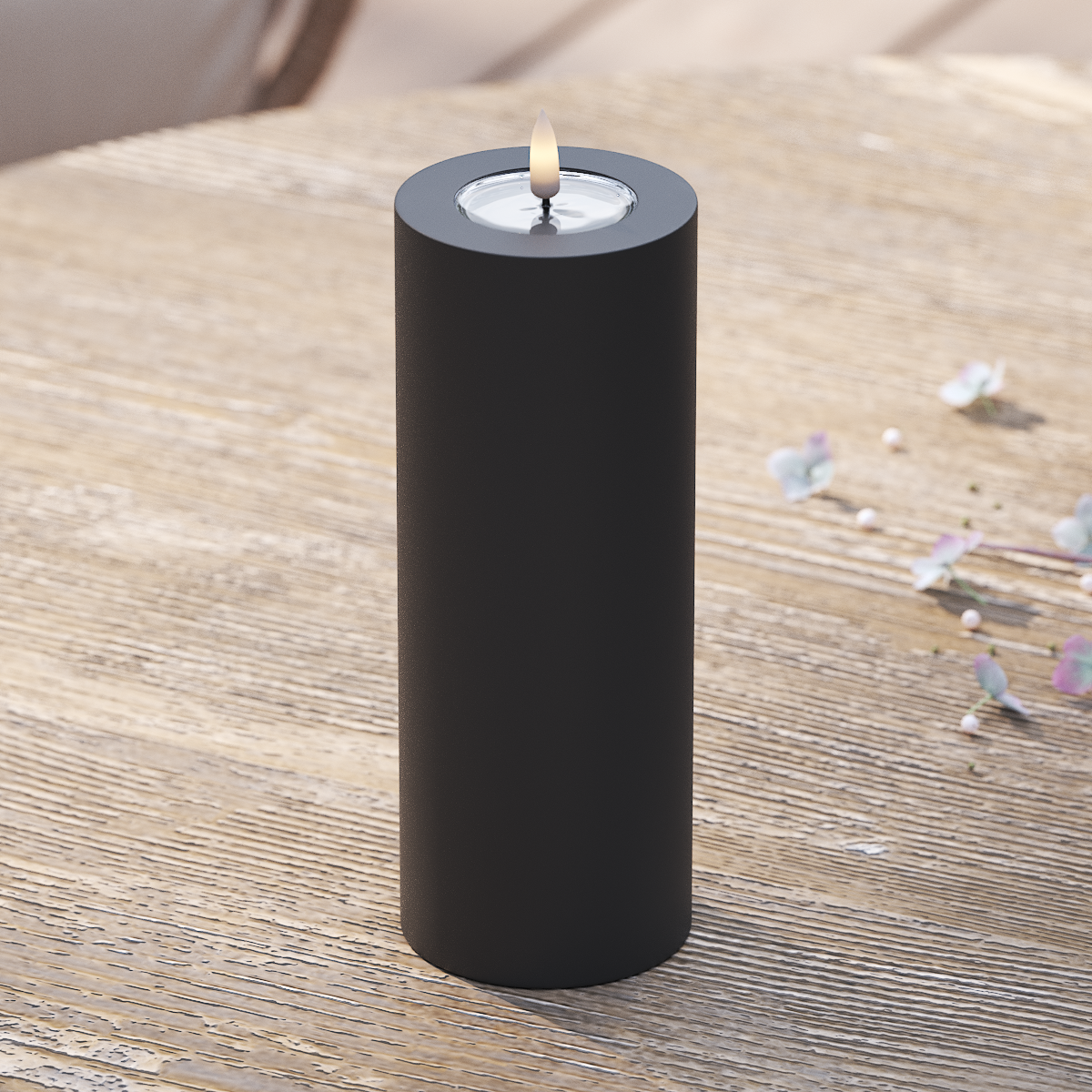 LED-Blockkerzen für den Außenbereich Ø 7,5 x 20 cm Schwarz