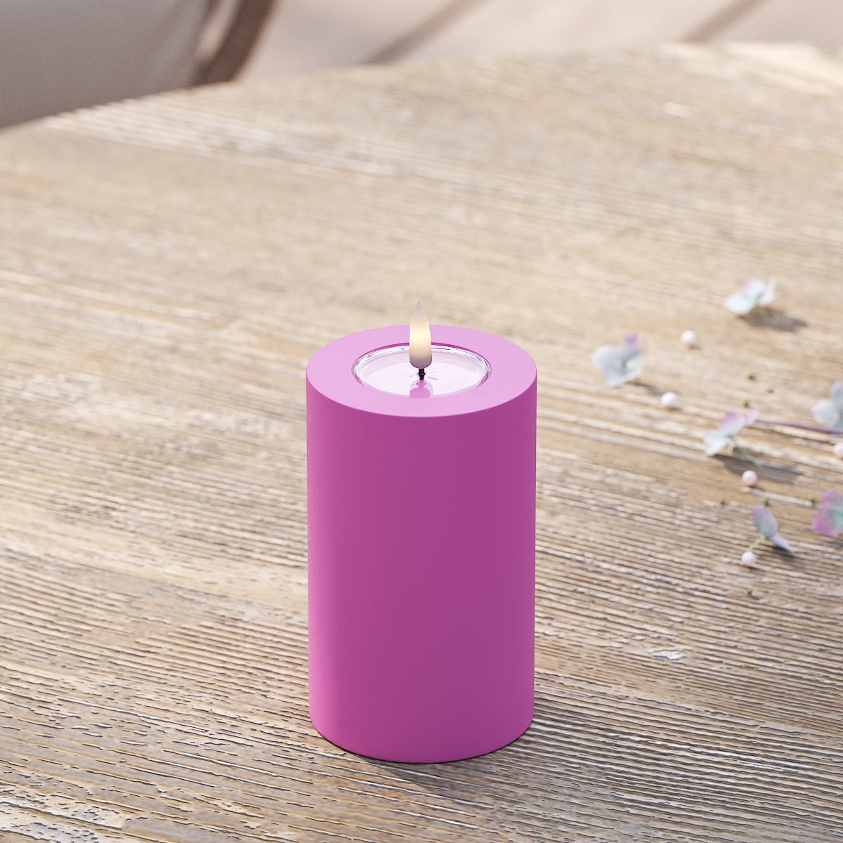 LED-Blockkerzen für den Außenbereich Ø 7,5 x 12,5 cm Magenta
