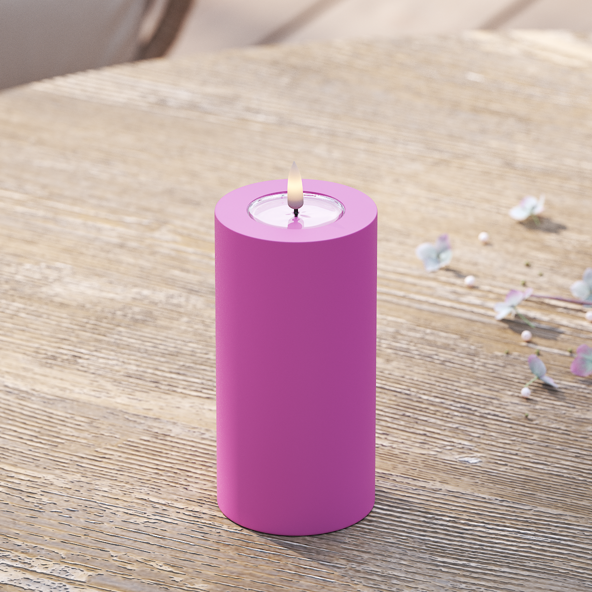 LED-Blockkerzen für den Außenbereich, Ø 7,5 x 15 cm, Magenta