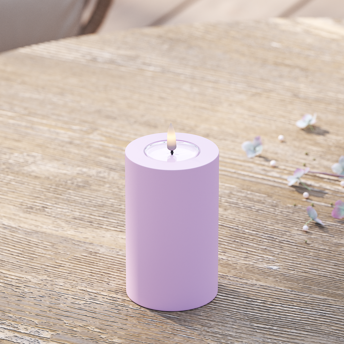 LED-Blockkerzen für den Außenbereich Ø 7,5 x 12,5 cm Lavendel