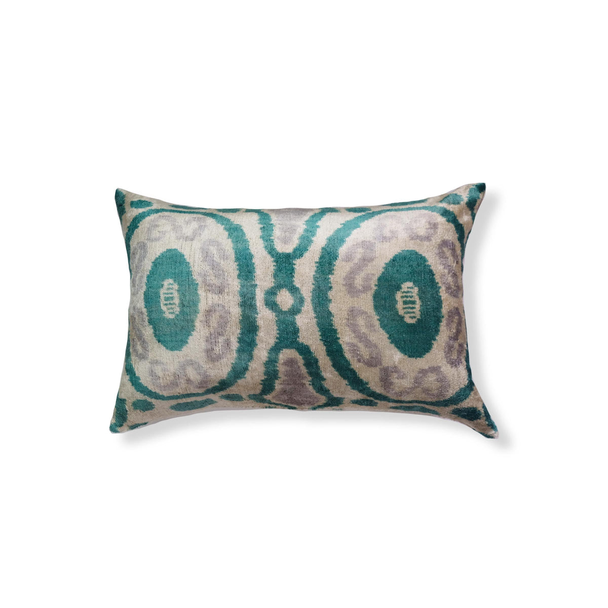 Ozo Silk Ikat Lumbar Pillow - 16" x 24" / Teal & Gray
