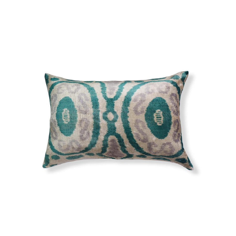 Ozo Silk Ikat Lumbar Pillow - 16" x 24" / Teal & Gray
