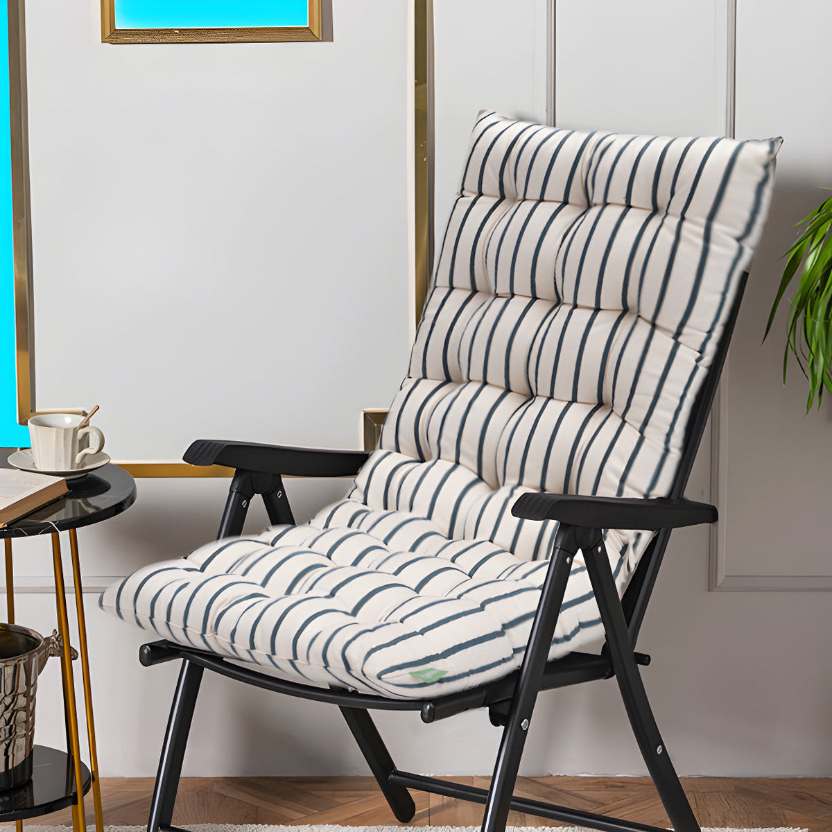 Tufted Recliner Chair Seat Pad Outdoor High Back Armchair Cushions with Secure Ties - Jungle Leopard