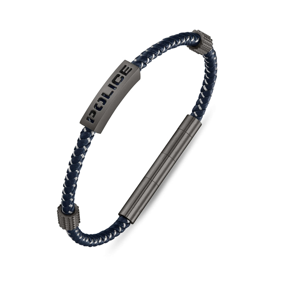 Police Herren Armband Leder Stahl Blau Silber Herrenarmband Leder Armband Herren Lederarmband Herren