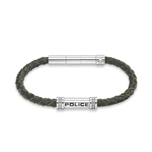 Police Herren Armband Leder Edelstahl Grau - Armbänder Herren Leder - Armbänder Herren Edelstahl