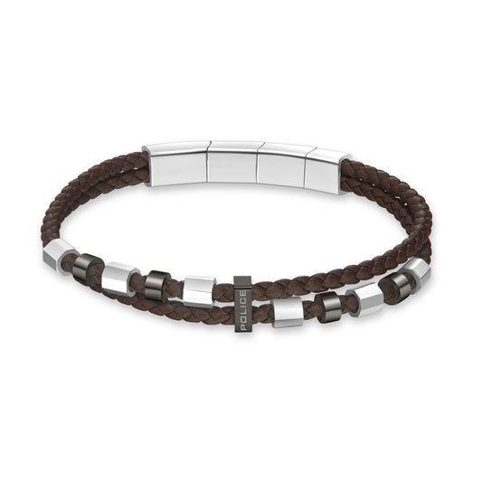 Police Herren Armband Leder Braun Silber Edelstahl Armbänder Herren Lederarmband Herren Schmuck Männerarmband Herren Leder