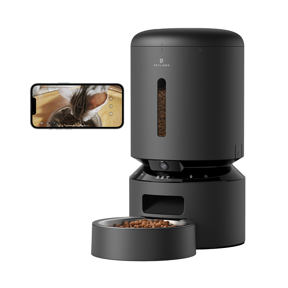 Petlibro Automatic Smart Pet Feeder With Camera, Black / Single Bowl, automatic cat feeder with camera