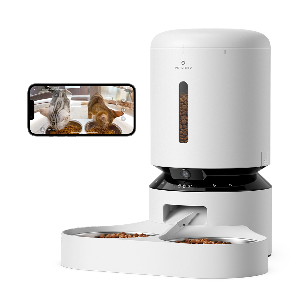 Petlibro Granary Automatic Smart Pet Feeder With Camera, White / Dual Bowl, automatic cat feeder with camera