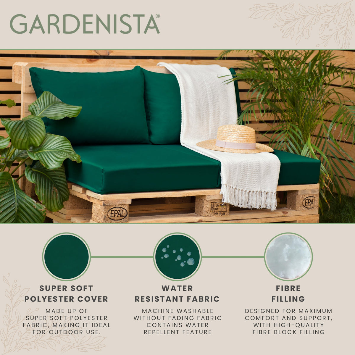 Water-Resistant Outdoor Euro Pallet Seat Pad Garden Folding Pallet Cushions - Green