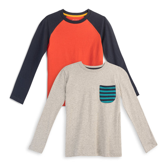 Organic Cotton Kids Shirts - Long Sleeve Tee 2 Pack - FINAL SALE | Color: Surf and Sea | Size: 3T