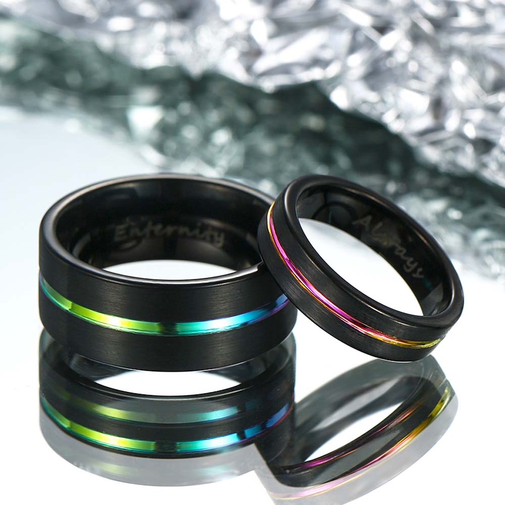【Paar】Schwarzer Regenbogen Wolfram Ring - Neonnacht