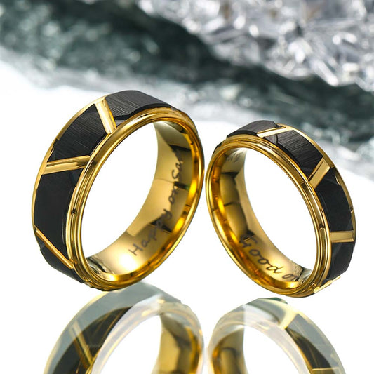 【Paar】Vergoldeter Wolfram Ring - Rad der Ruhm