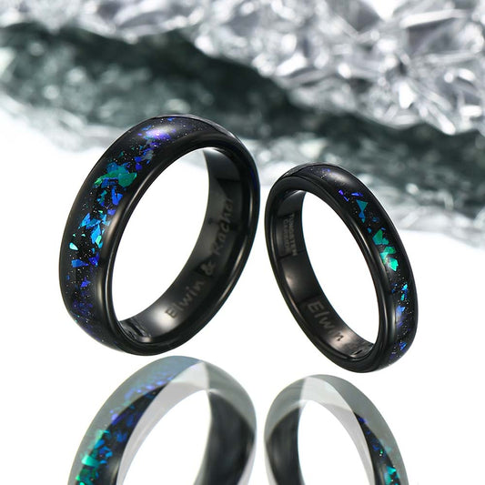【Paar】Wolfram Ring mit Opal Inlay - Grün Erz Nacht