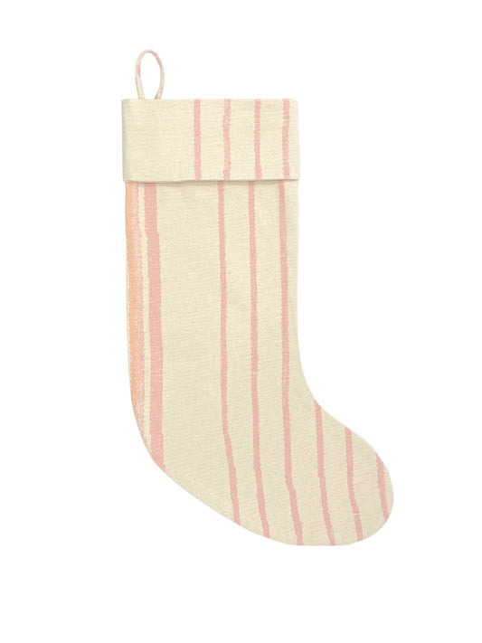 'Two Tone Stripe' Holiday Stocking - Raw Canvas in Creamsicle