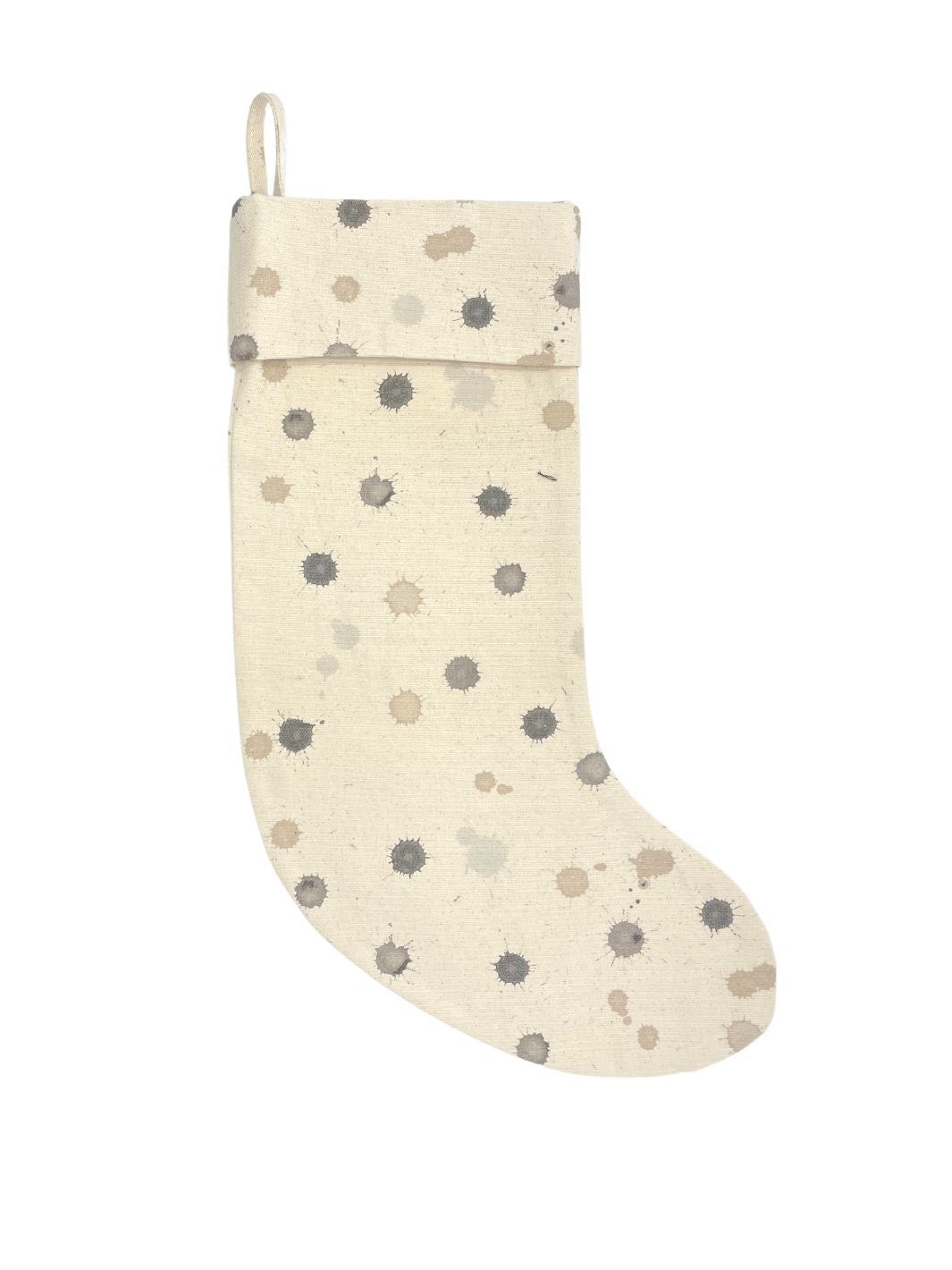 'Splattered' Holiday Stocking - Raw Canvas in Black / Neutral