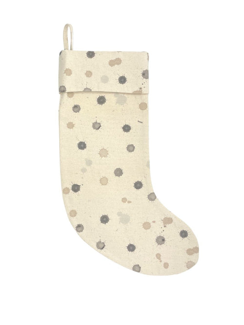 'Splattered' Holiday Stocking - Raw Canvas in Black / Neutral