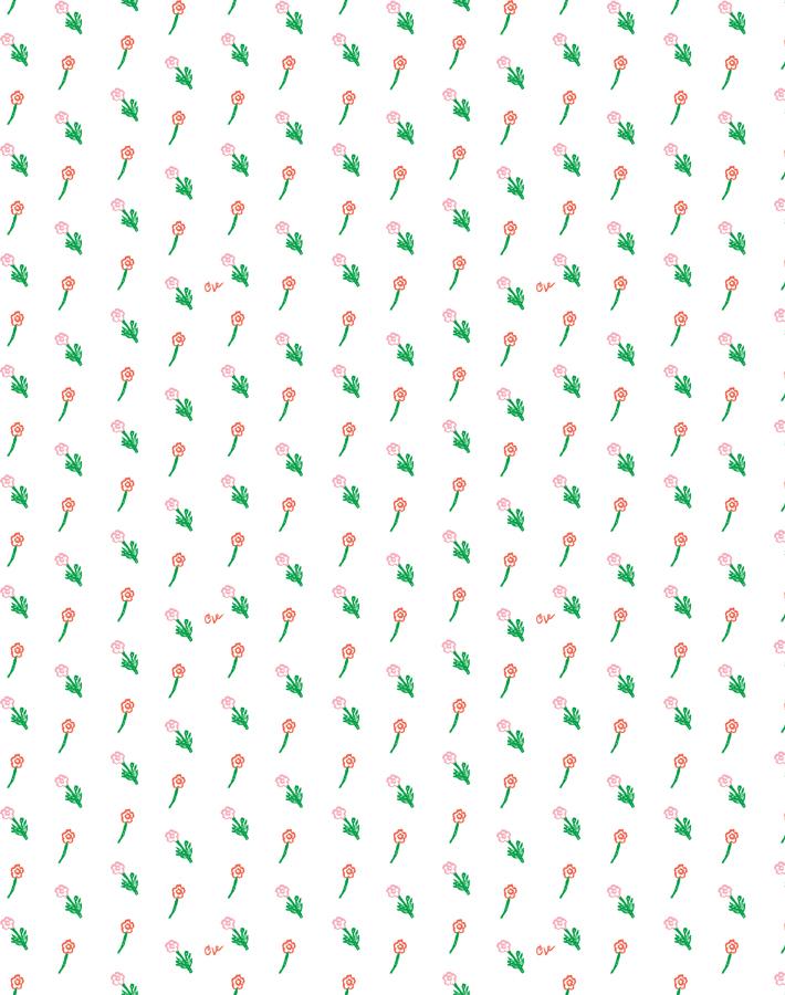 'Petite Fleur' Wallpaper by Clare V. - Retro Red / White - Removable / 26 in. x 4.5 ft.