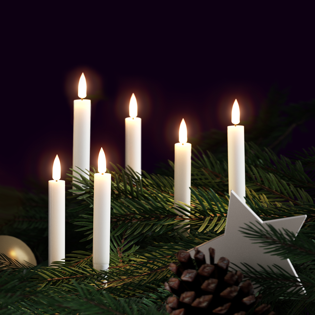 Weihnachtsbaumkerzen mit Stearin überzogen, 6 Stück