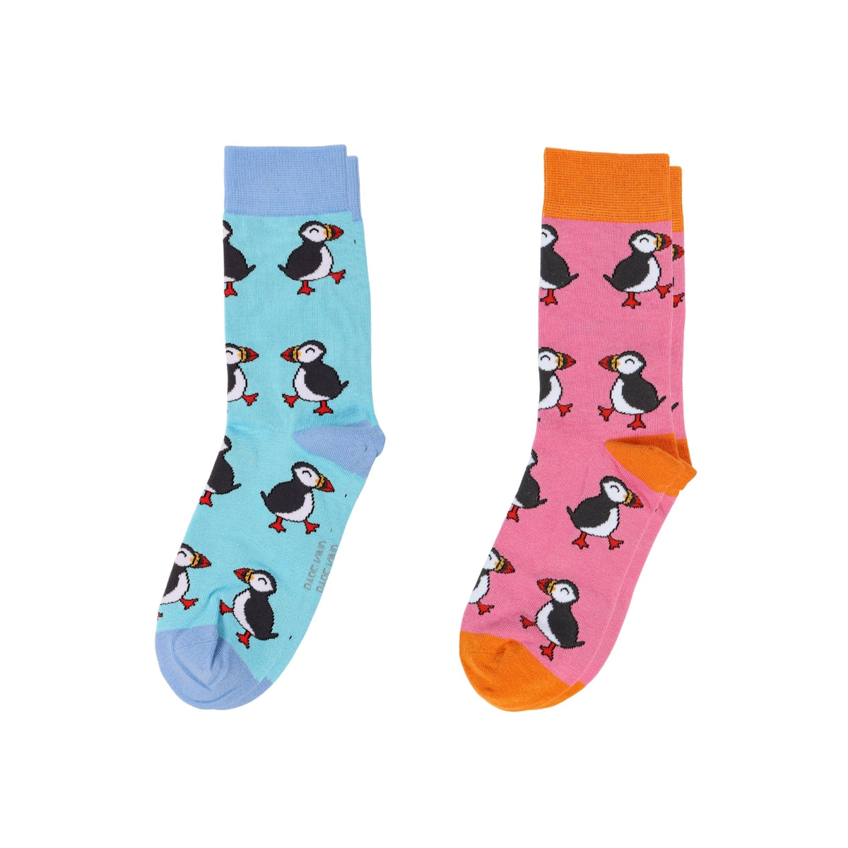 Puffin Couple 2 Pack Bamboo Sock Set | UK Adult 7-11 - Pink & Blue