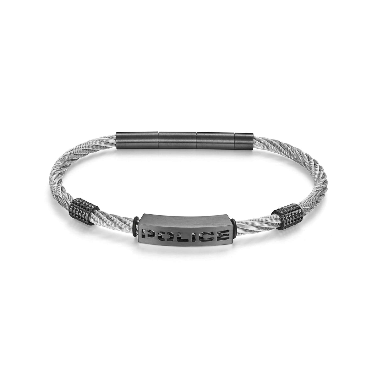 Police Herren Armband Kette Edelstahl Schwarz 18 cm - Herrenarmband Kette Silber Schwarz - Armband Herren Stahlkette