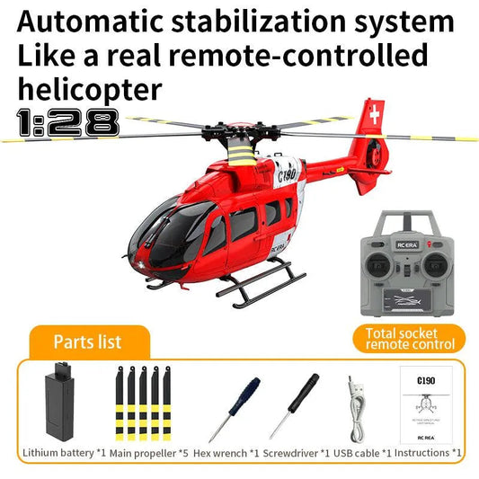 RC Helicopter RC ERA C190 H145 1:28 Scaled 2.4G 6CH 6-Axis Altitude Hold Optical Flow Positioning RTF Version - Red / With 1 battery