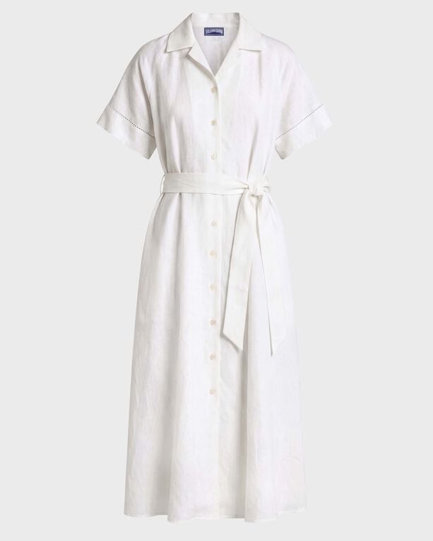 Vilebrequin - Women Long Linen Shirt Dress Solid - Dress - Romane - White - Size M