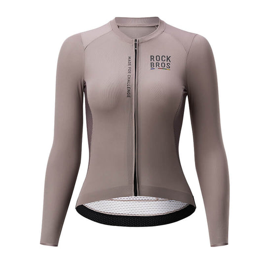 ROAD TO SKY Damen Langarm-Radtrikot Fahrrad Jersey für MTB & Rennrad - Hellbraun / Asian Size XS