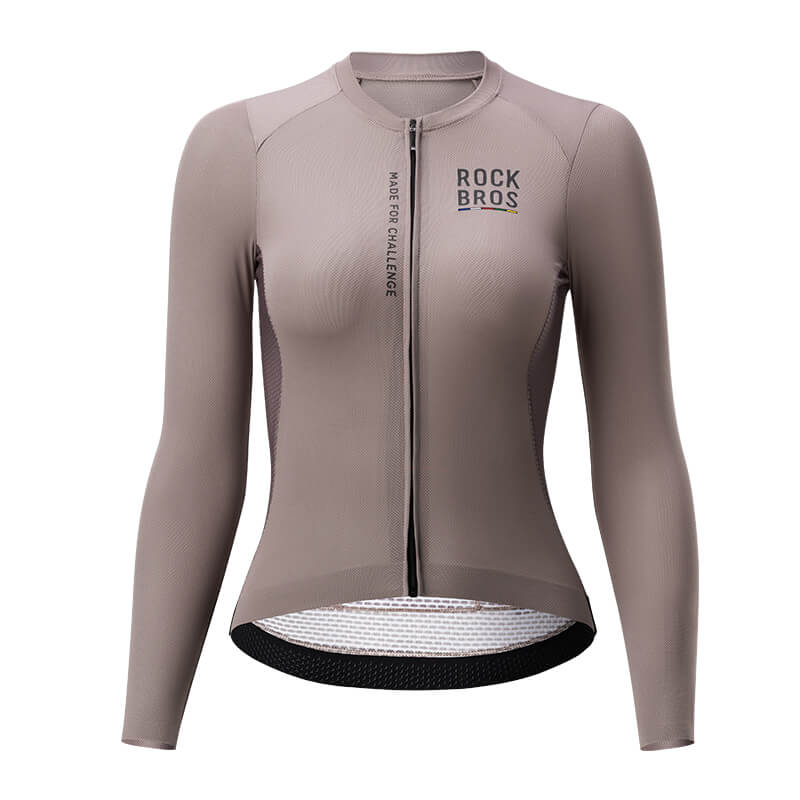 ROAD TO SKY Damen Langarm-Radtrikot Fahrrad Jersey für MTB & Rennrad - Hellbraun / Asian Size XS