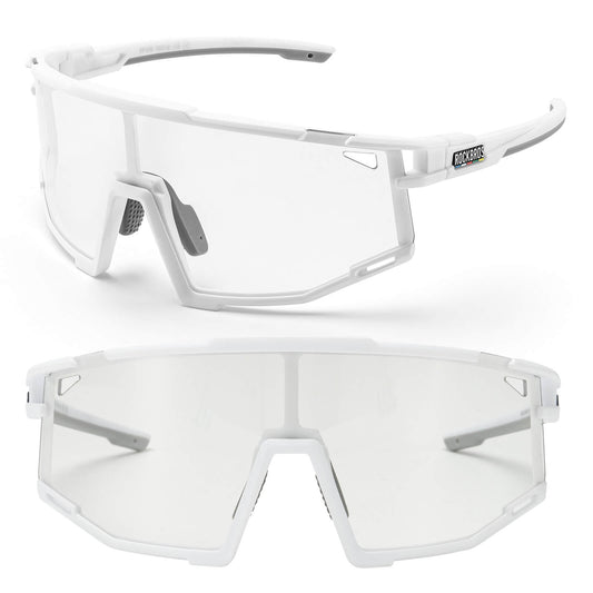 ROAD TO SKY Photochrome Fahrradbrille UV400 Schutz Verstellbare Nasenpads - Weiß
