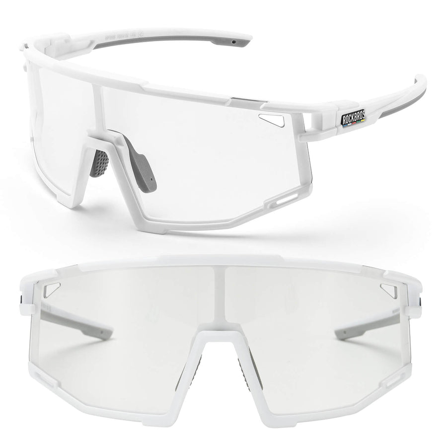ROAD TO SKY Photochrome Fahrradbrille UV400 Schutz Verstellbare Nasenpads - Weiß