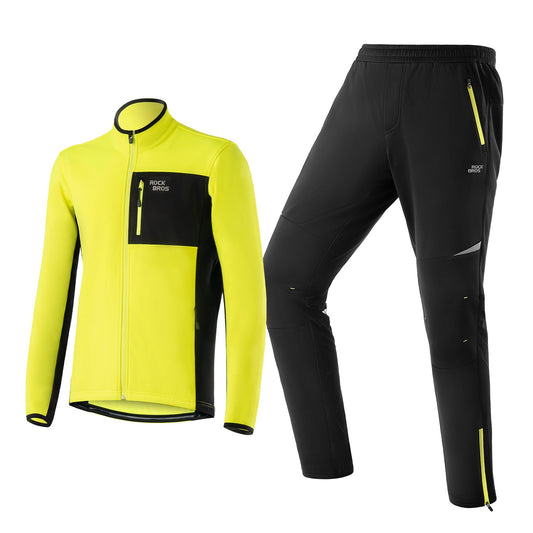 ROCKBROS Herren Fahrradjacke & Hose Set Winter Gelb Winddicht Warm für Outdoor Spor - M